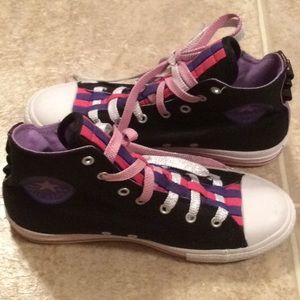 Converse Sz 5 high top shoes pink purple black